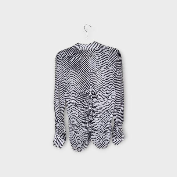 Tanya Taylor Women's Ryann Zebra Print Blouse Large Silk Semi-Sheer Animal - Picture 8 of 8